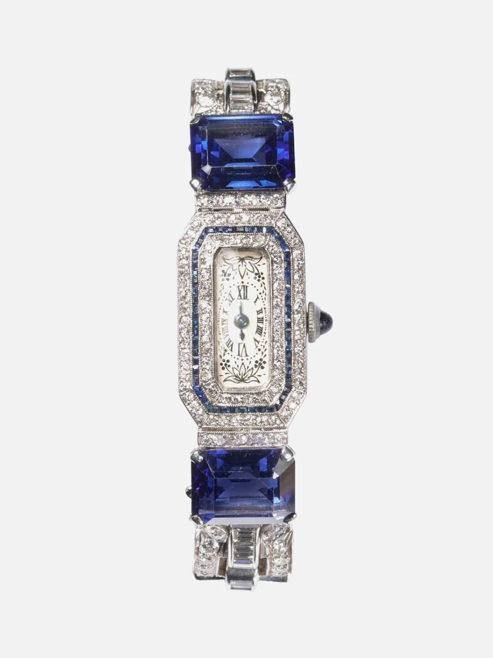 Art Deco Black Starr & Frost Diamond and Platinum Watch, with Longines Movement